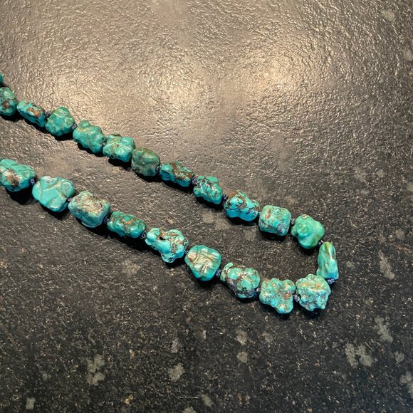Genuine Vintage Turquoise Chunky Nugget Knotted Cord Necklace - Picture 8 of 8
